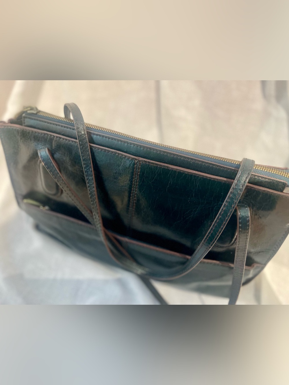 HOBO green  Leather Shoulder Tote with Front Slip Pocket